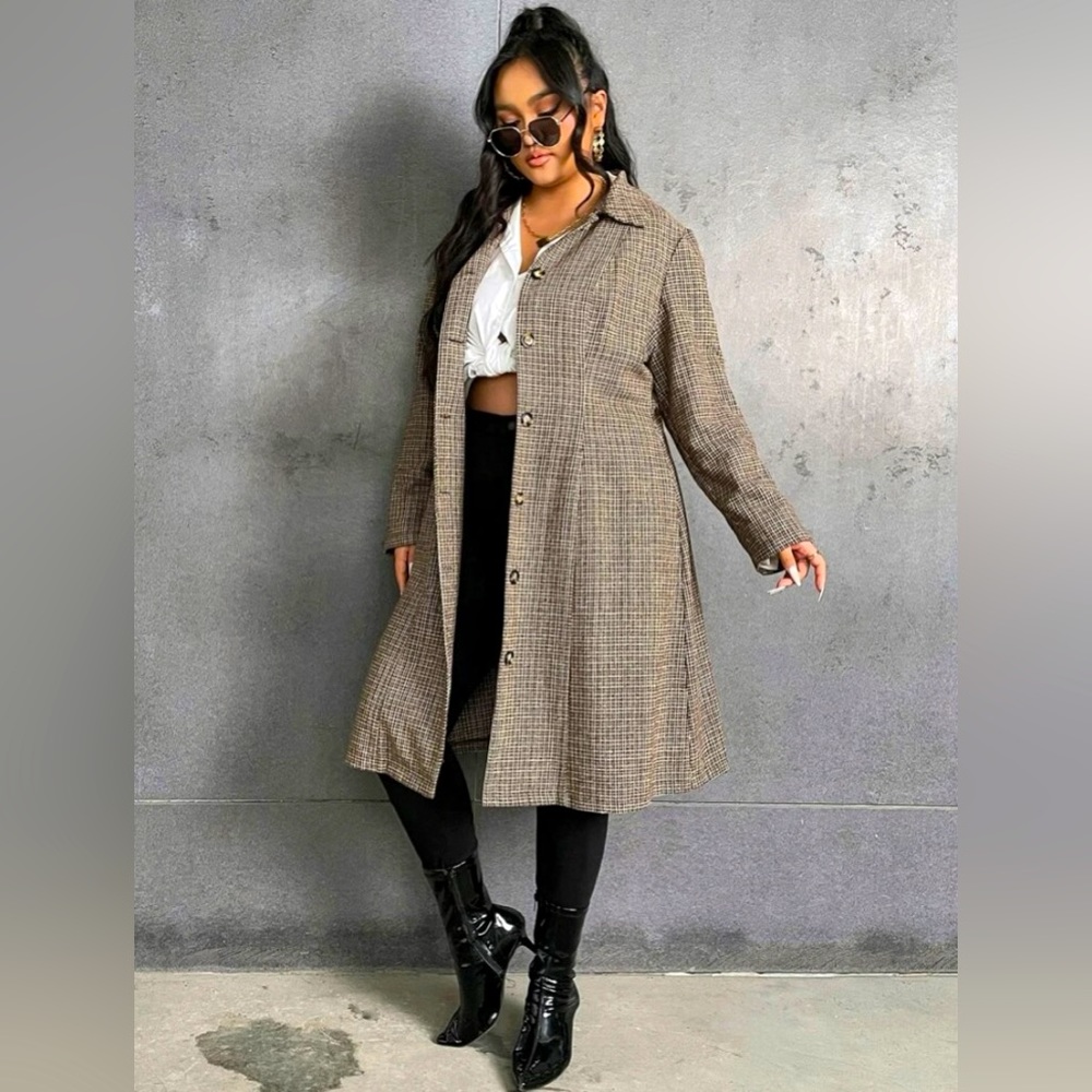 Plaid tweed trench coat NWOT